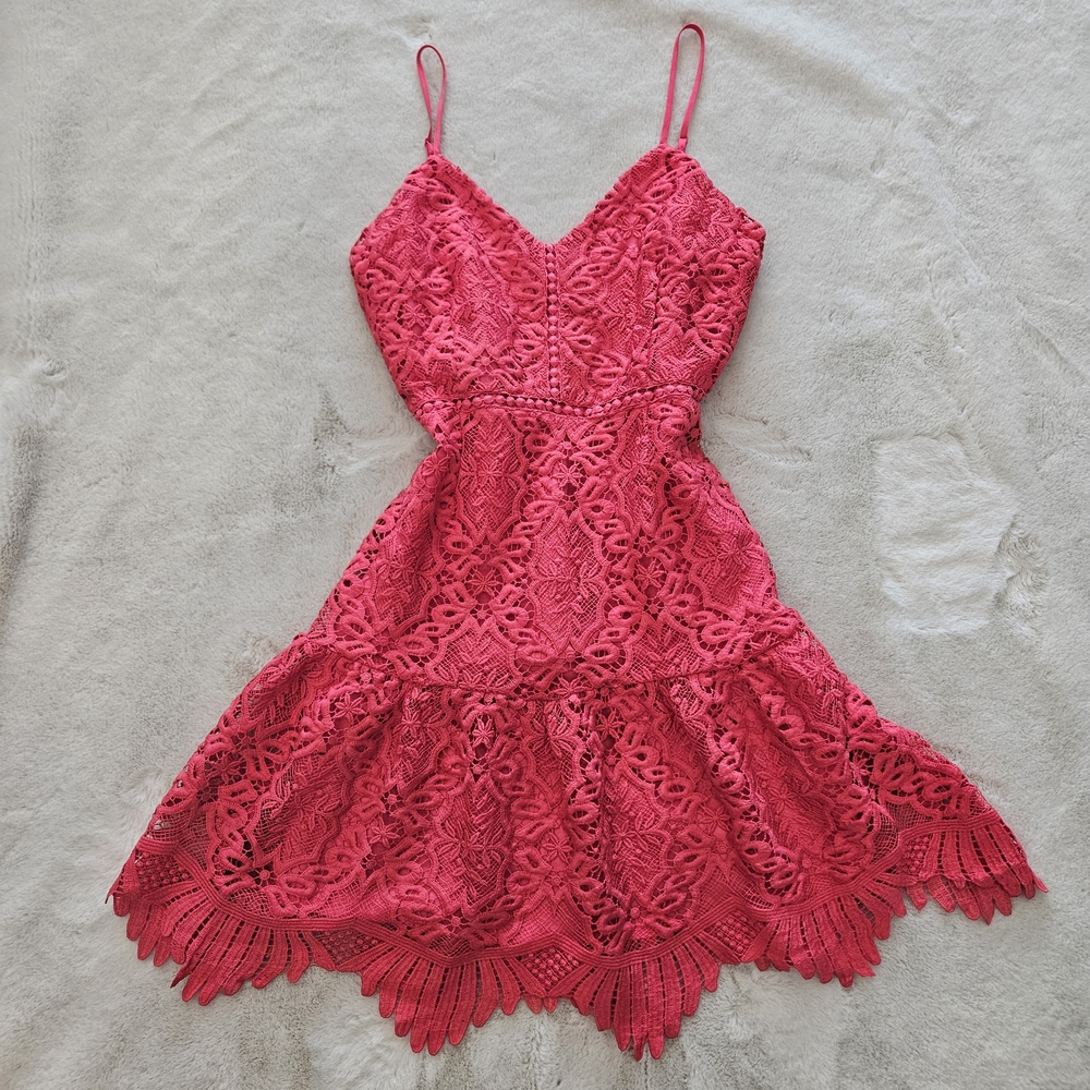 BB Dakota Vibrant Pink Lace Mini Dress Cocktail Cowgirl Lace Sexy Dress Festival